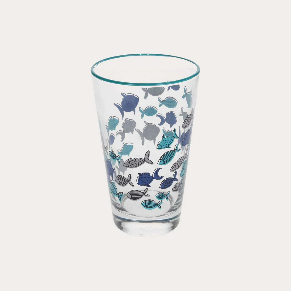 Set 4 Bicchieri Vetro Decorati con Pesci Blu