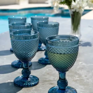 Set di 6 bicchieri da vino blu scuro con beccucci