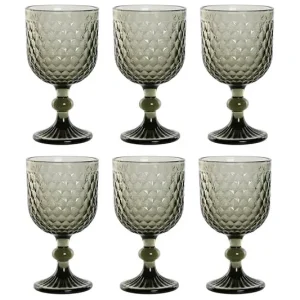 Set 6 Calici Grigi Cristallo Item International | Bicchieri Eleganti 325 ml con Decoro Rilievo