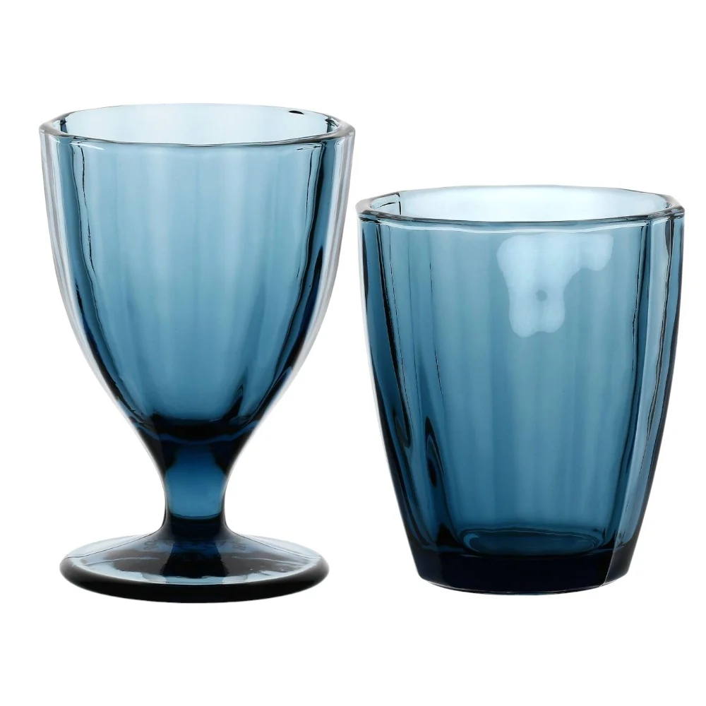 Set 12 Calici Vino+12 Bicchieri Acqua “Amami Blu” Rose&Tulipani