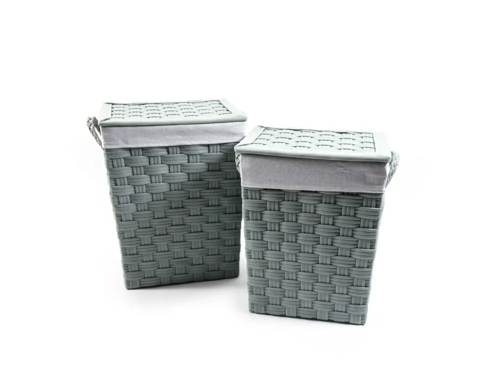 Set 2 ceste lavanderia con coperchio, tessuto intrecciato stile country verde salvia con interno sfoderabile, grande 32x41...