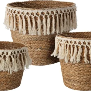 Set 3 cestini porta oggetti Macramè fibra naturale vasi decorativi
