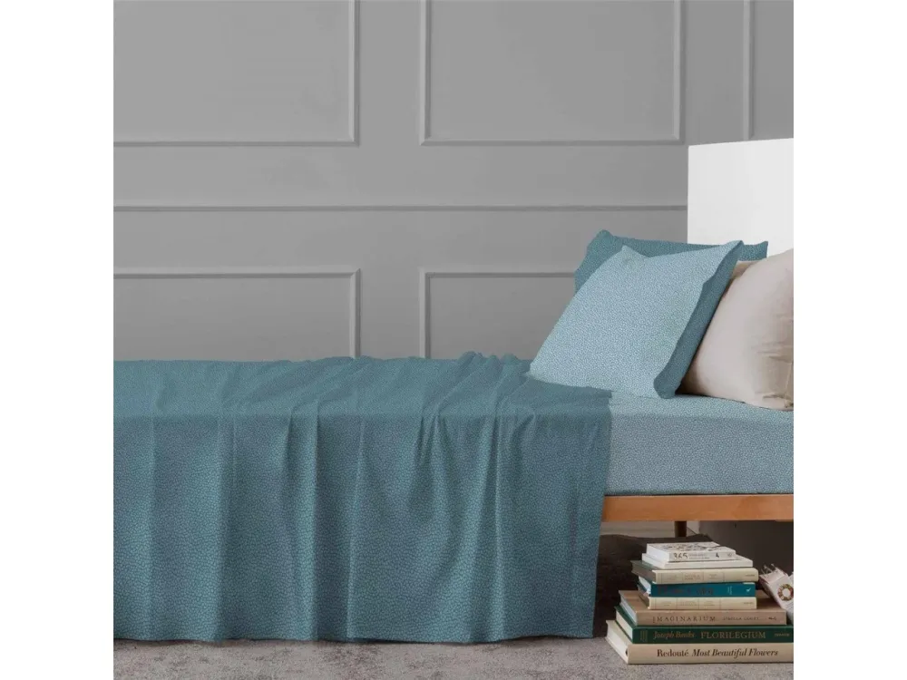 Set Completo Lenzuola Singolo Arios Pois Azzuro cielo, Puro Cotone, Linea Oro Carillo Home
