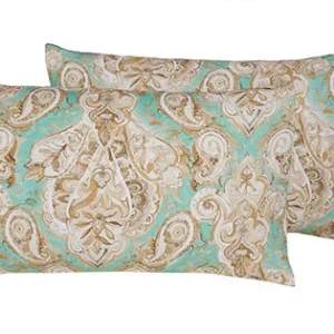 Set 2 federe coppia di federe bifaccia doubleface stampa digitale 100% cotone Made Italy PAISLEY VERDE /BIANCO