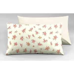 Set 2 federe coppia di federe bifaccia doubleface stampa digitale 100% cotone Made Italy FIORELLINI/PANNA