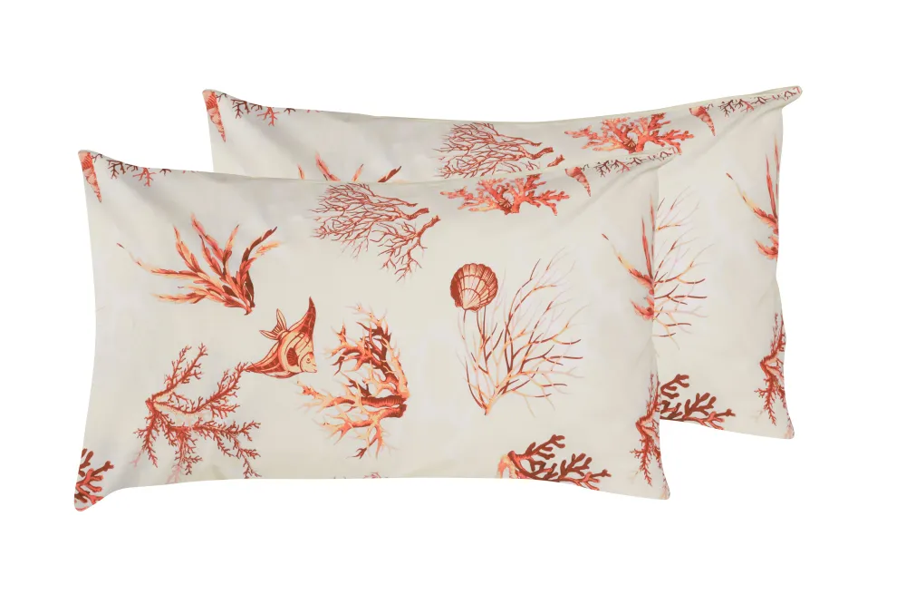 Set 2 federe coppia di federe stampa digitale 100% cotone, Made Italy CORALLO ROSSO