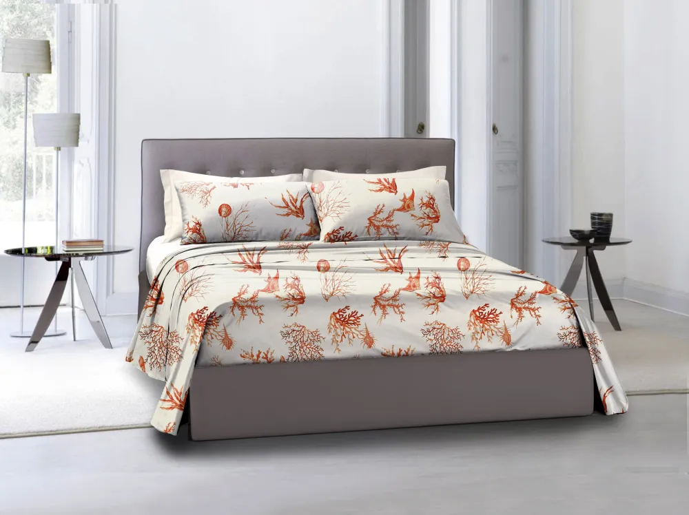 Set 2 federe coppia di federe stampa digitale 100% cotone, Made Italy CORALLO ROSSO