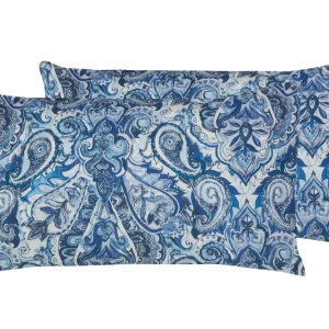 Set 2 federe coppia di federe stampa digitale 100% cotone, Made Italy PAISLEY AZZURRO