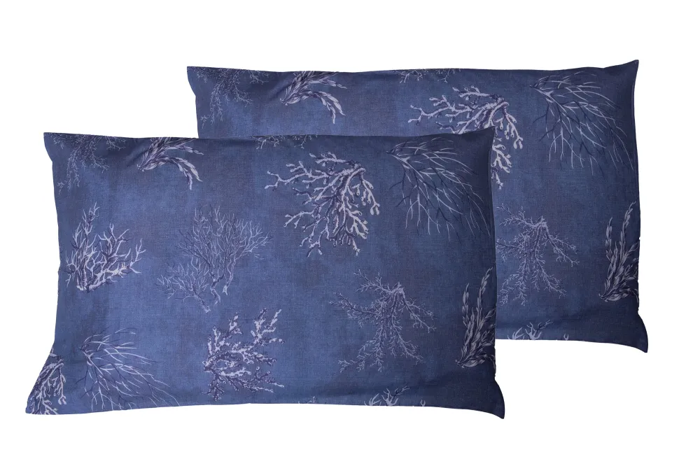 Set 2 federe coppia di federe stampa digitale 100% cotone, Made Italy OCEANO BLU