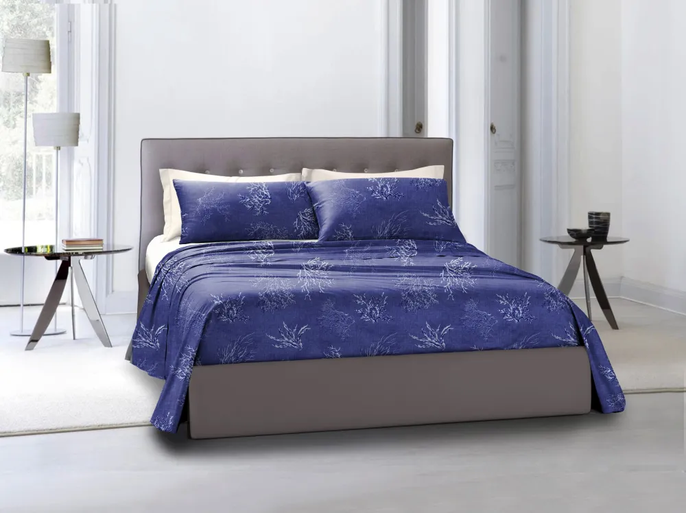 Set 2 federe coppia di federe stampa digitale 100% cotone, Made Italy OCEANO BLU