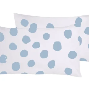 Set 2 federe coppia di federe stampa digitale 100% cotone, Made Italy DOT MAXI CELESTE