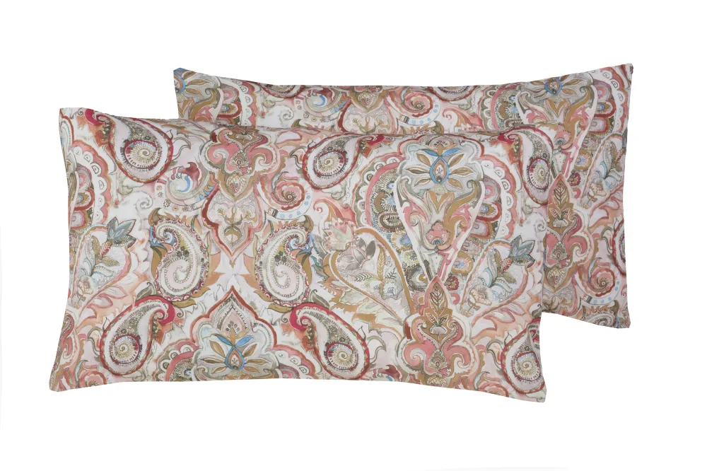 Set 2 federe coppia di federe stampa digitale 100% cotone, Made Italy PAISLEY DORATO