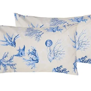 Set 2 federe coppia di federe stampa digitale 100% cotone, Made Italy CORALLO BLU