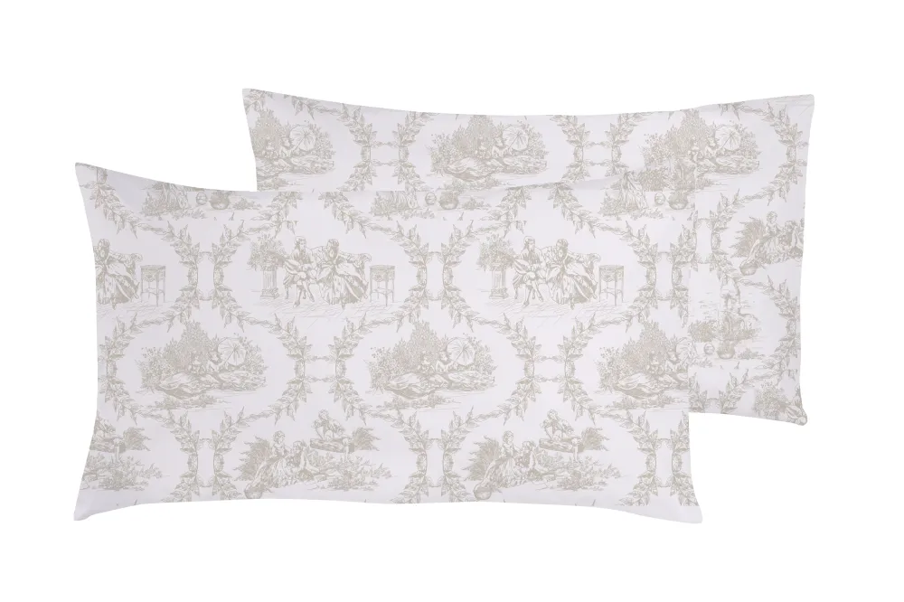 Set 2 federe coppia di federe stampa digitale 100% cotone, Made Italy TOILR DE JOUY CAMARGUE