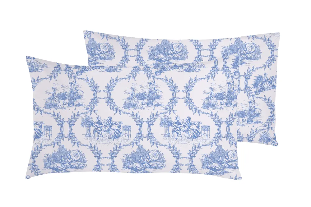 Set 2 federe coppia di federe stampa digitale 100% cotone, Made Italy TOILE DE JOUY OLIMPIA
