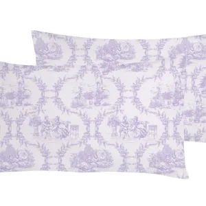 Set 2 federe coppia di federe stampa digitale 100% cotone, Made Italy TOILE DE JOUY VIOLETTA