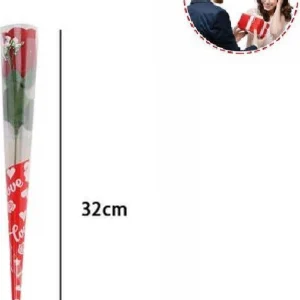 Set 12 Pz Fiore Artificiale Rosso Stelo Foglie 32 Cm Regalo San Valentino 63290