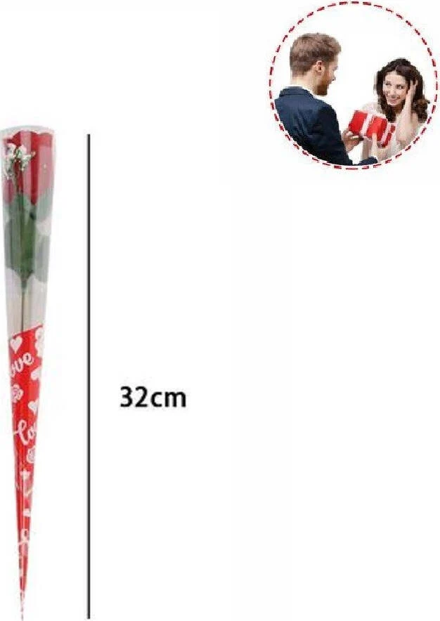 Set 12 Pz Fiore Artificiale Rosso Stelo Foglie 32 Cm Regalo San Valentino 63290
