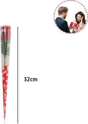 Set 12 Pz Fiore Artificiale Rosso Stelo Foglie 32 Cm Regalo San Valentino 63290