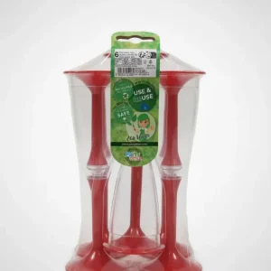 Set 6 Flûte Riutilizzabili Bicchieri Spumante Plastica Dura Eco Gambo Rosso – Perfetti per Feste, Catering ed Eventi