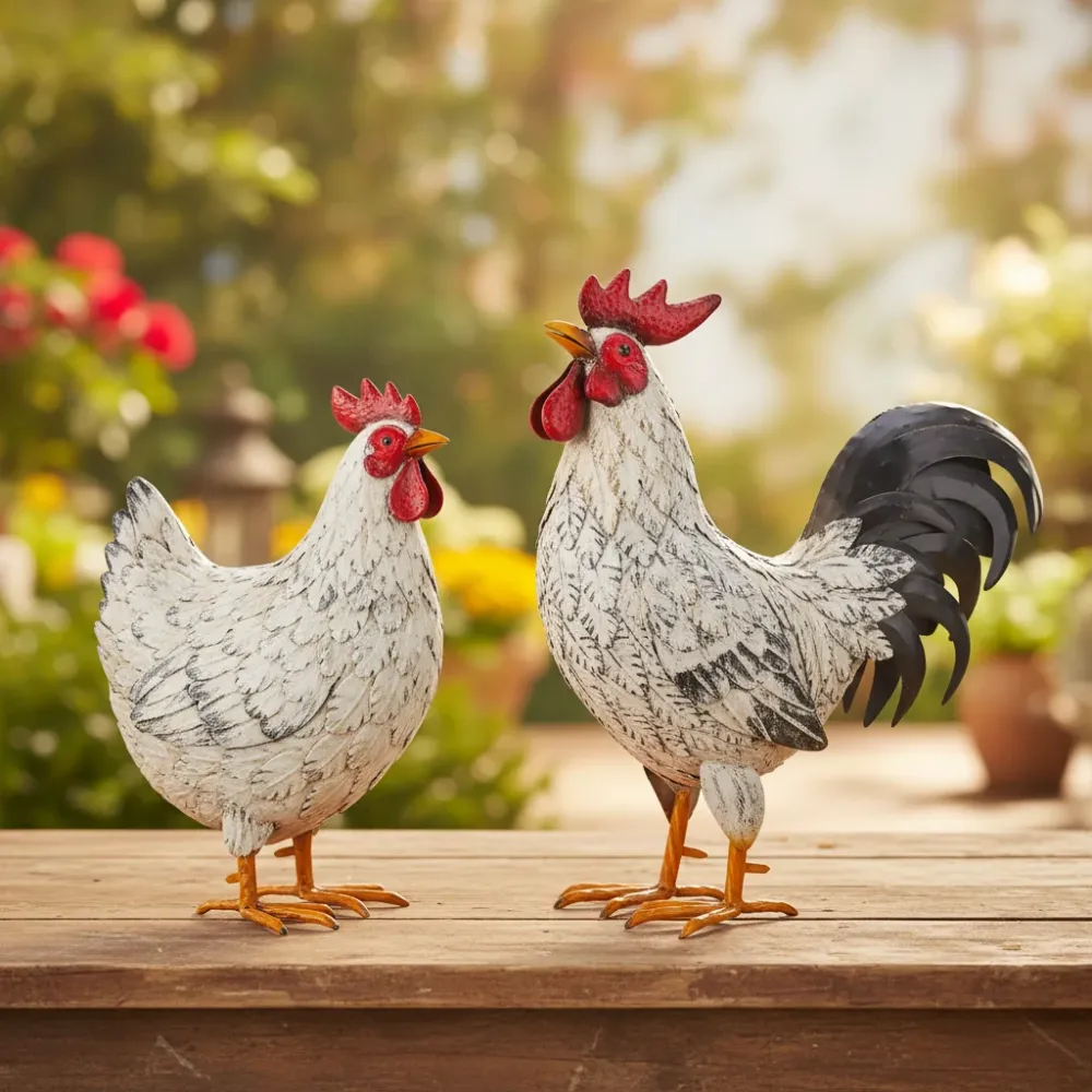 Set Gallo e Gallina Decorativi Ferro Bicolore
