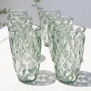 Set di 6 grandi bicchieri acrilico verde con design diamante