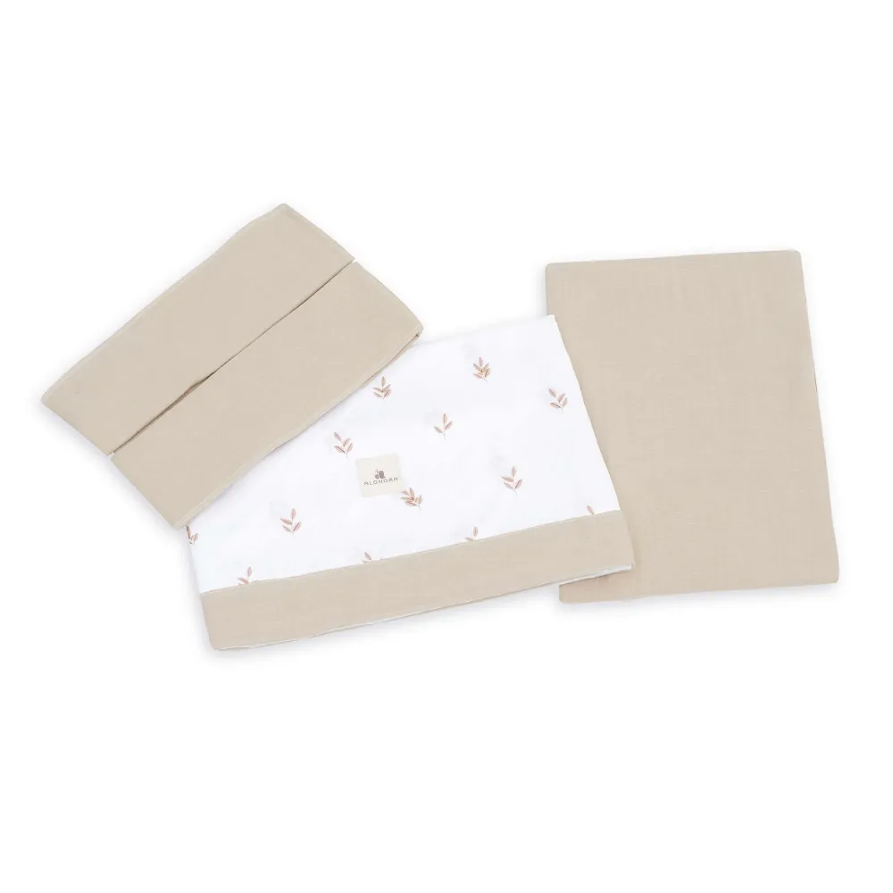 Set lenzuola per culla 60x80/55x70 cm foglie beige · Nandina 616A-116