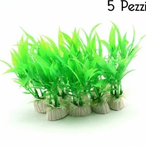 Set 5 Pianta 12 Cm Piantina Artificiale Per Acquario Piante Finte Plastica Verde