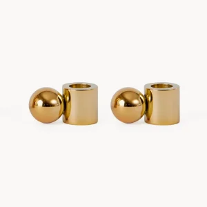 Set 2 portacandele bassi ottone Palloa