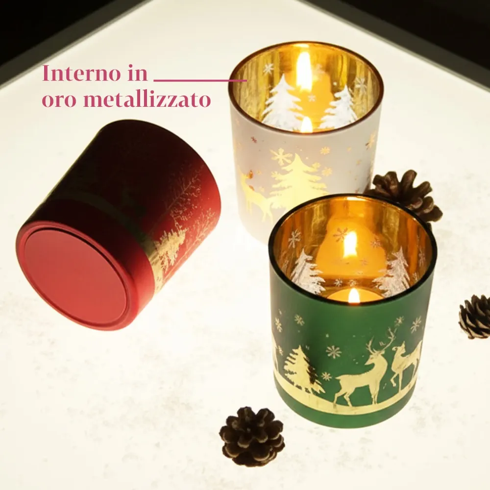 Set di 3 Portacandele Decorativi Edizione Limitata Natalizia Vetro