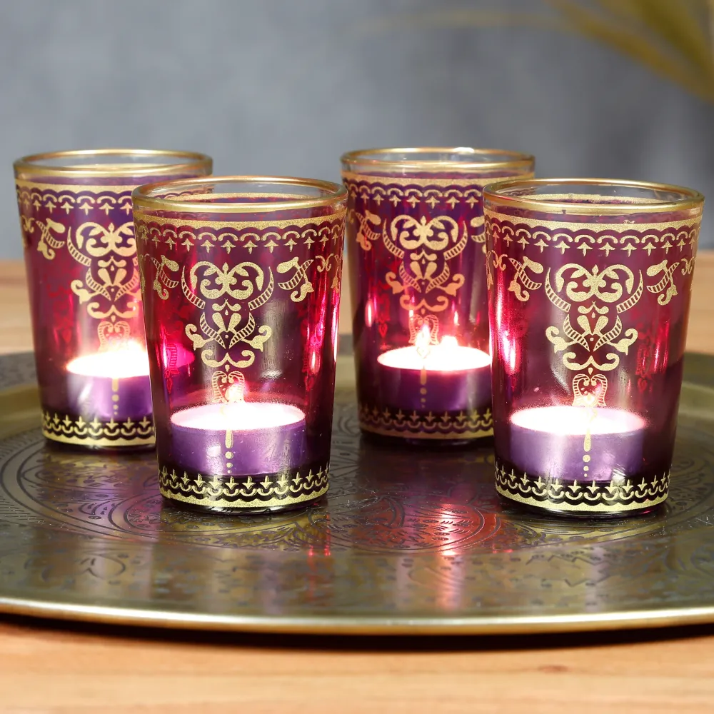 Set da 6 portacandele vetro viola-viola