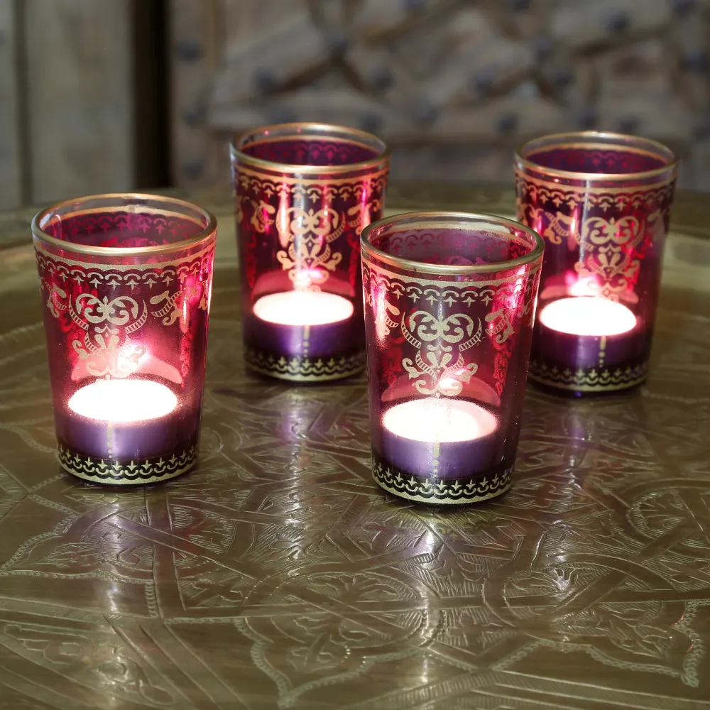 Set da 6 portacandele vetro viola-viola