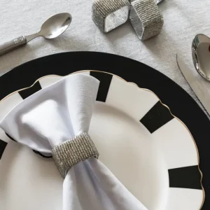 Set di quattro portatovaglioli con perline argento