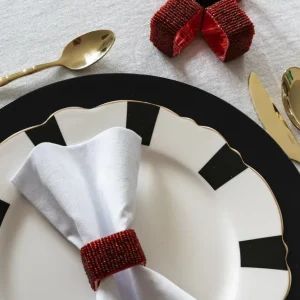 Set Di Quattro Portatovaglioli Con Perline Rosse