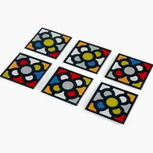 Set 6 sotto bicchieri vetro con decorazione geometrica (10×10 cm)