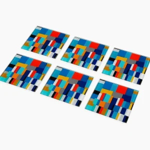 Set 6 sotto-bicchieri vetro con motivi astratti – formato 10×10 cm
