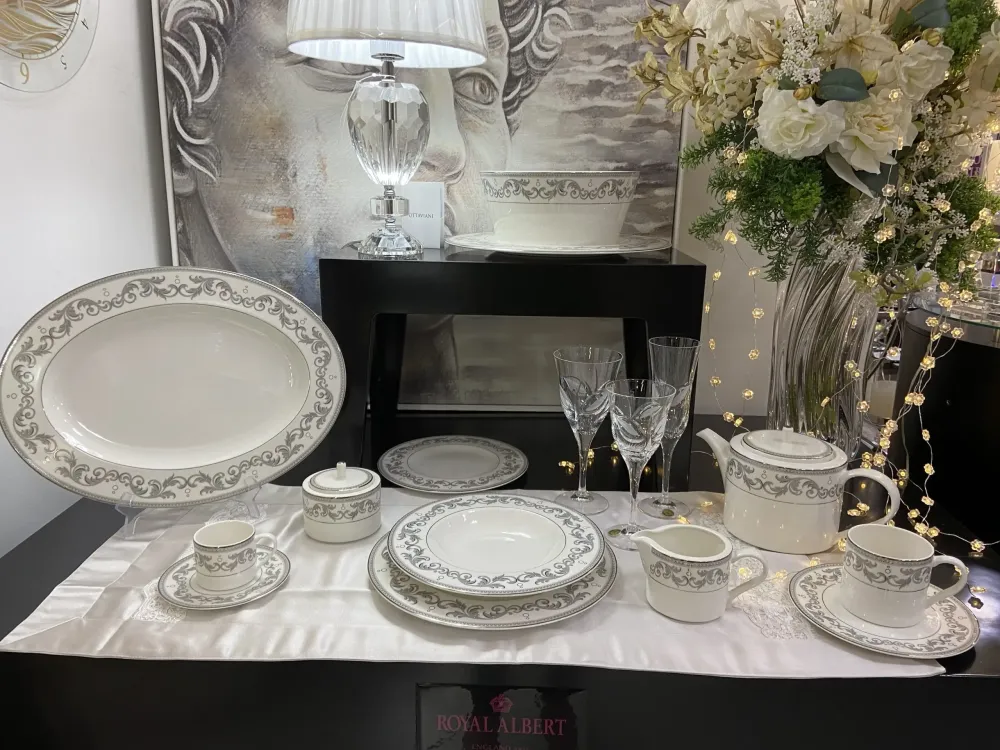Set tavola completo Piatti Livellara Royal Palais 93 Pezzi + Bicchieri TP Cristal 38 Pezzi– porcellana e cristallo elegante