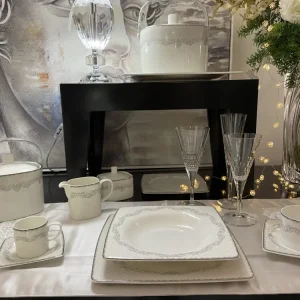 Set da Tavola completo.Piatti di Livellara mod.Emily Silver e Servizio Bicchieri Tp Cristal