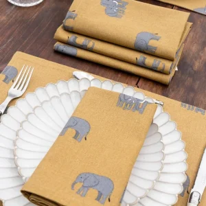 Set di 4 tovaglioli con elefante