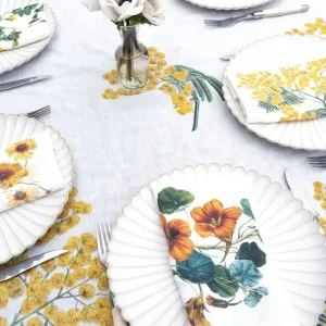 Set di 6 tovaglioli di lino con disegno di fiori gialli