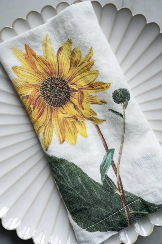 Set di 6 tovaglioli di lino con disegno di fiori gialli