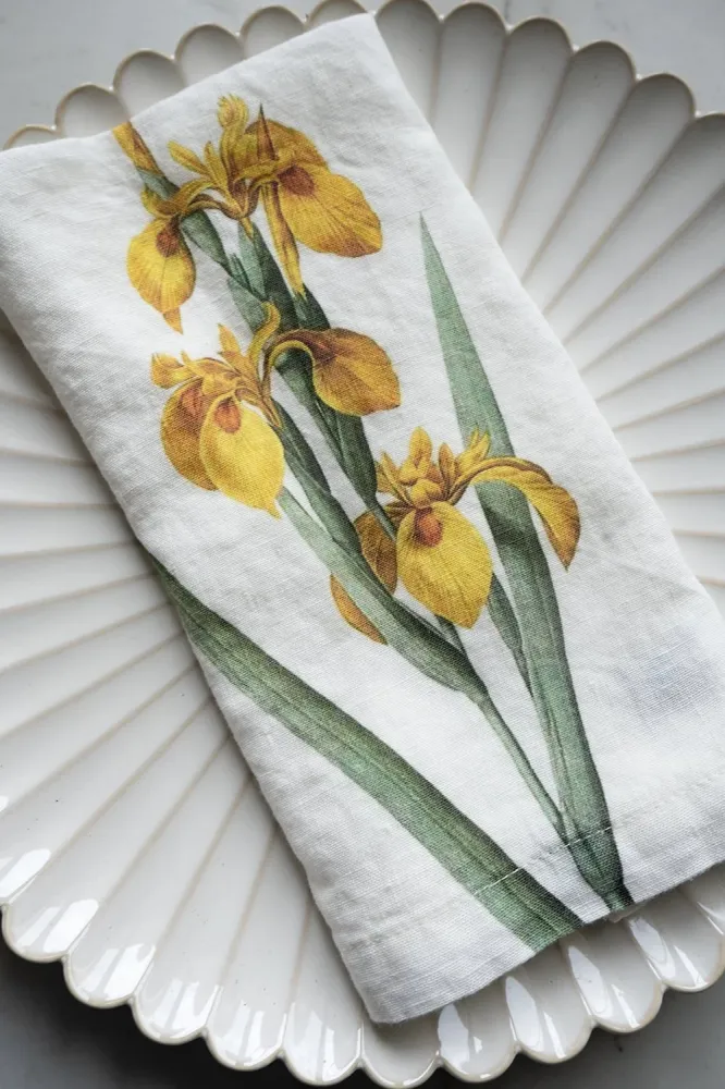 Set di 6 tovaglioli di lino con disegno di fiori gialli