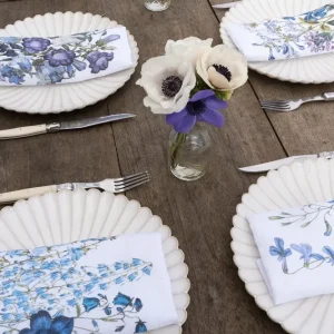 Set di 6 tovaglioli di lino con disegno di fiori blu