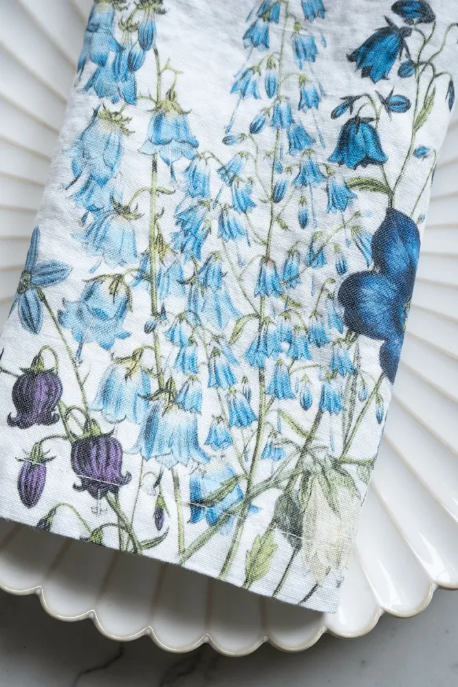 Set di 6 tovaglioli di lino con disegno di fiori blu