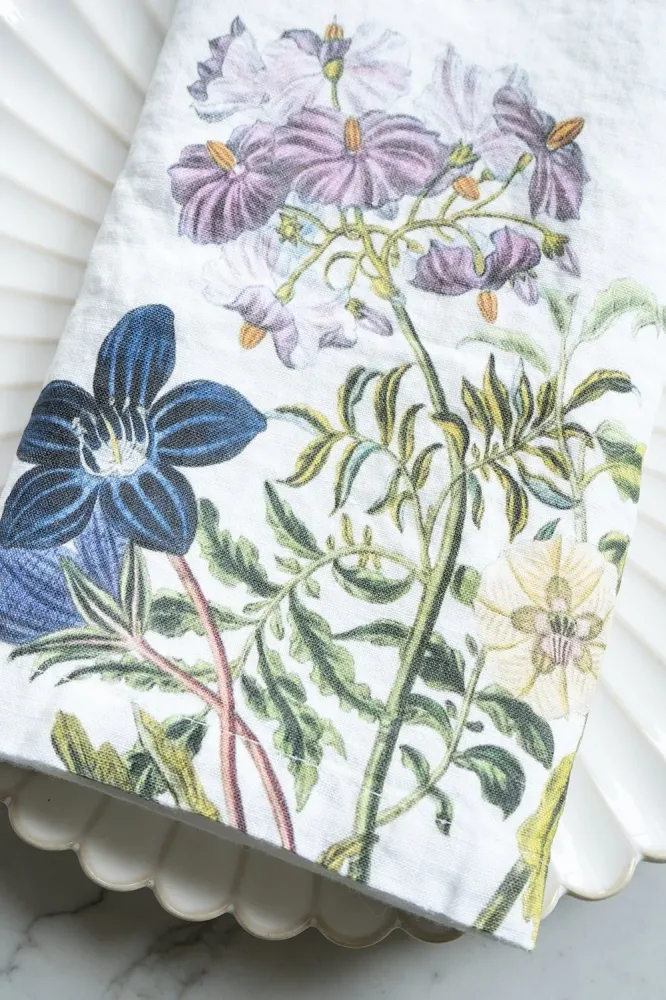 Set di 6 tovaglioli di lino con disegno di fiori blu