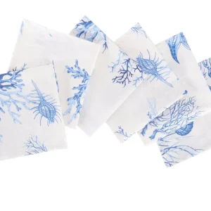 Set 6 tovaglioli da tavola 100% cotone stampa digitale, made Italy CORALLI BLU