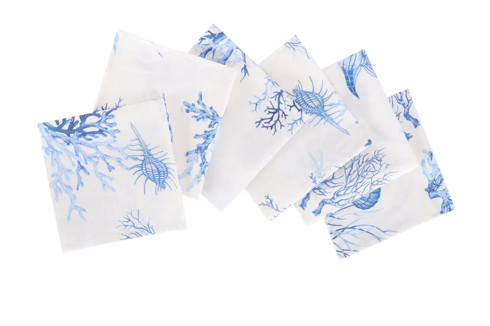 Set 6 tovaglioli da tavola 100% cotone stampa digitale, made Italy CORALLI BLU