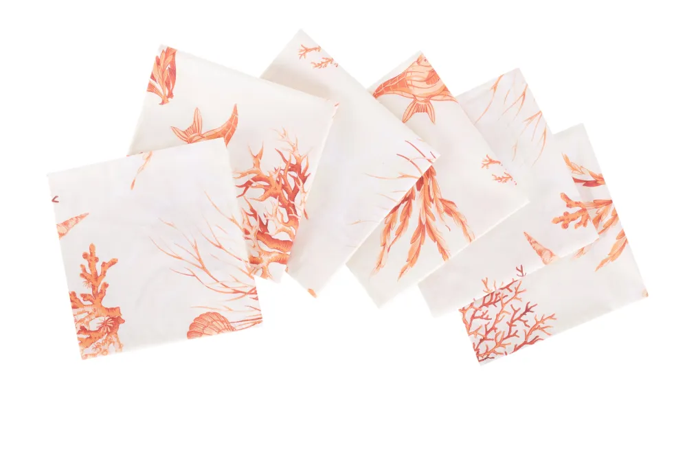 Set 6 tovaglioli da tavola 100% cotone stampa digitale, made Italy CORALLI ROSSO