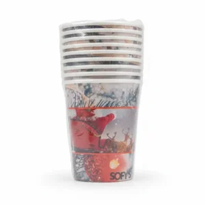 SOFYS - Set 10 Bicchieri Cartoncino BIO Tema Natalizio Christmas Casa (Monouso)