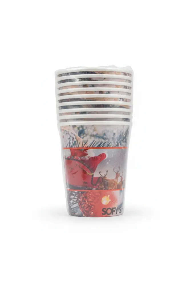 SOFYS - Set 10 Bicchieri Cartoncino BIO Tema Natalizio Christmas Casa (Monouso)